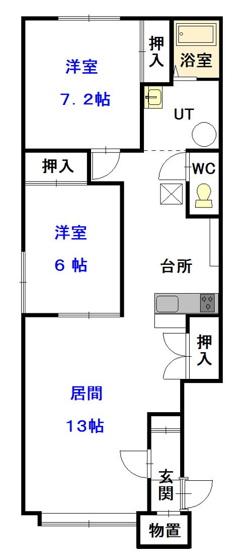 リバーサイドⅠ201間取図