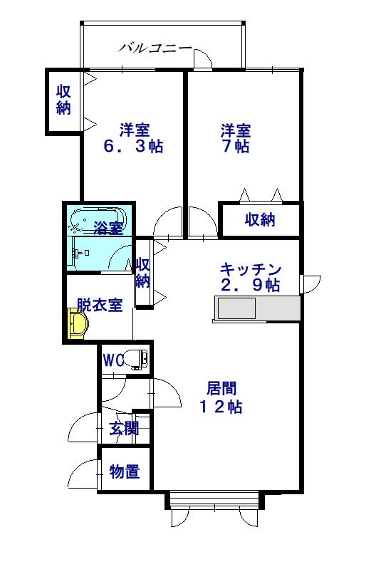 ベル９－２１Ａ棟202間取図