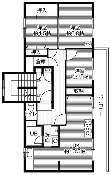 ビレッジハウス神楽岡１号棟0401間取図