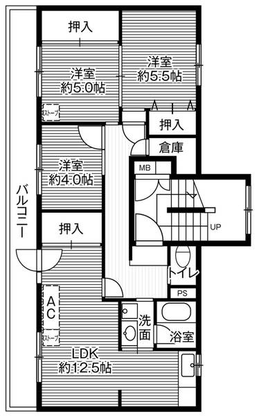 ビレッジハウス春光４号棟０４０３間取図