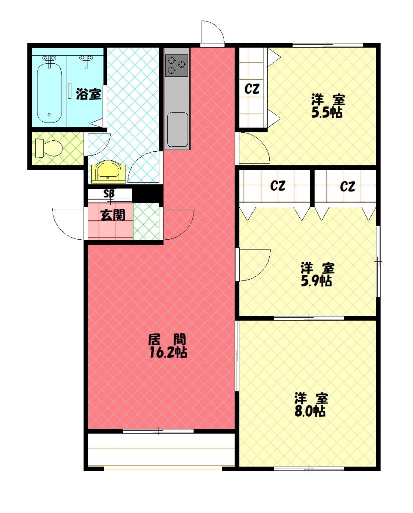 パンフイュ松葉1B間取図